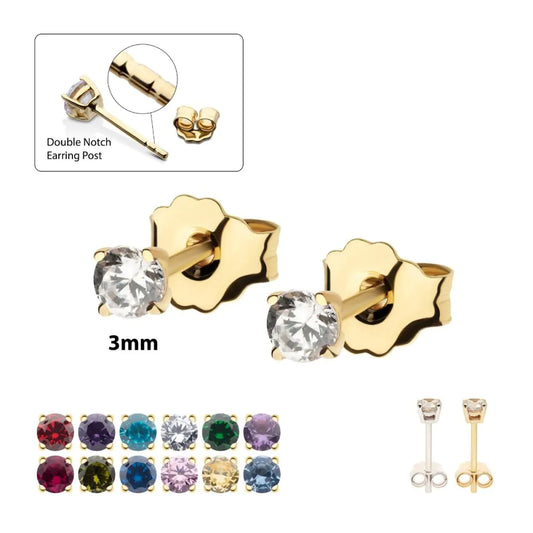 14Kt YELLOW Gold Prong Set 3mm Solitaire Birthstone Stud Earrings