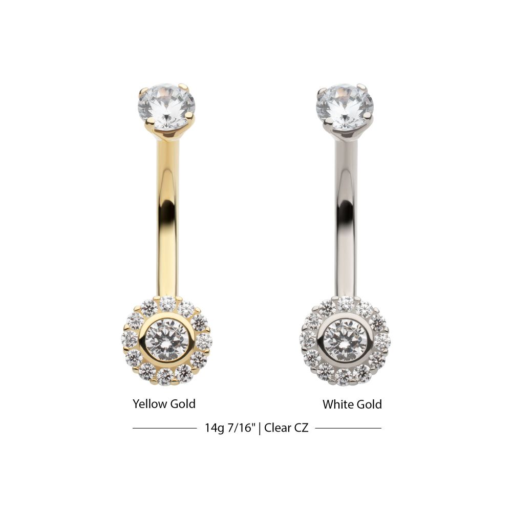 14Kt Gold Internally Threaded CZ Flower Navel Ring