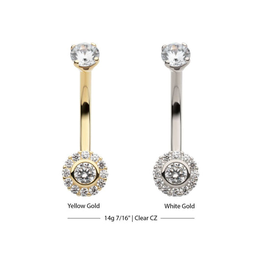 14Kt Gold Internally Threaded CZ Flower Navel Ring