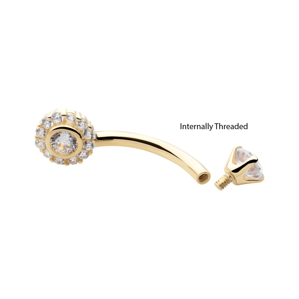 14Kt Gold Internally Threaded CZ Flower Navel Ring