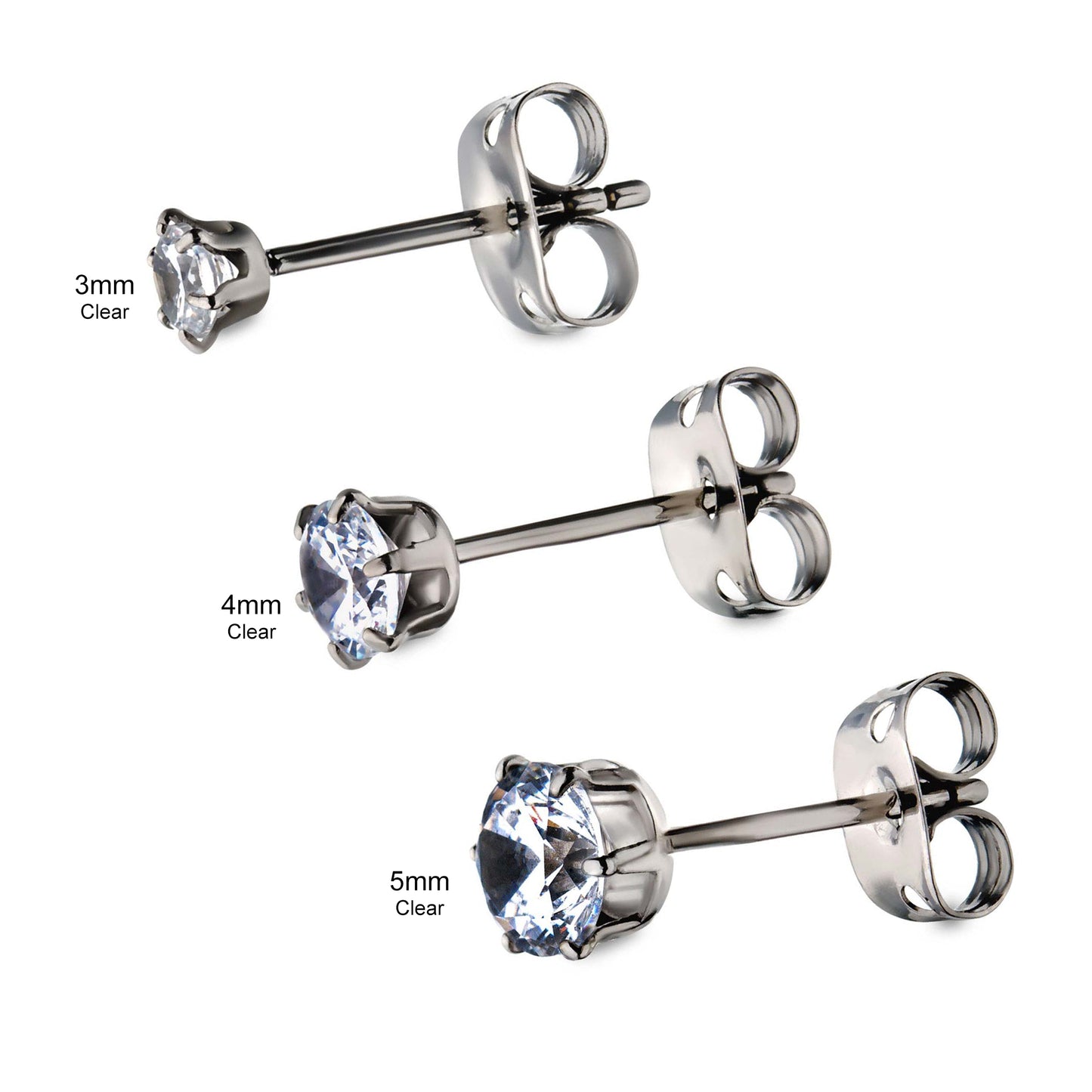 Solid Titanium Earrings - 4mm Stones