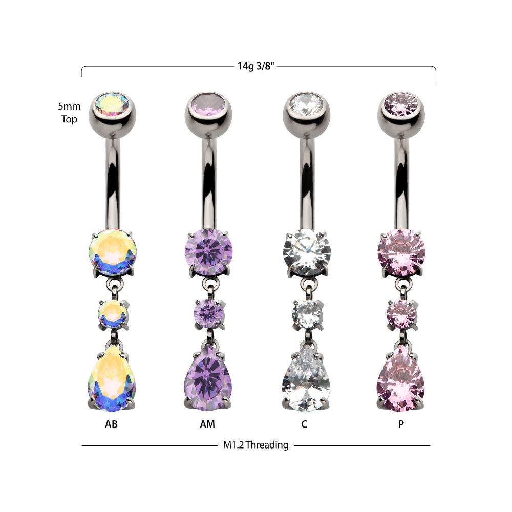 Titanium Double Dangle Teadrop Gem Navel