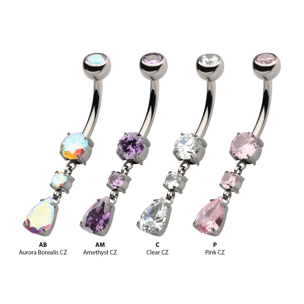 Titanium Double Dangle Teadrop Gem Navel