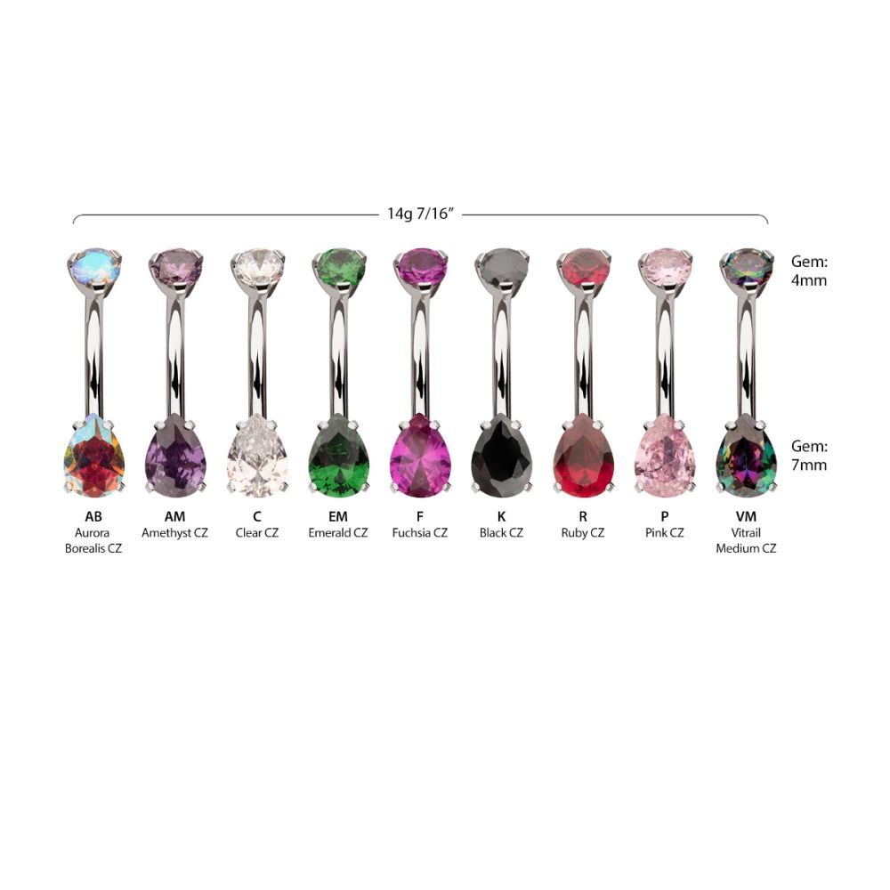 Titanium Internally Threaded Teardrop Gem Navel