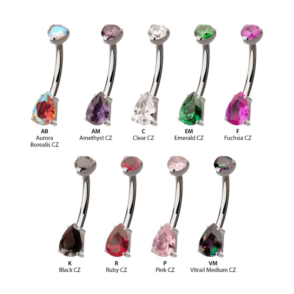 Titanium Internally Threaded Teardrop Gem Navel