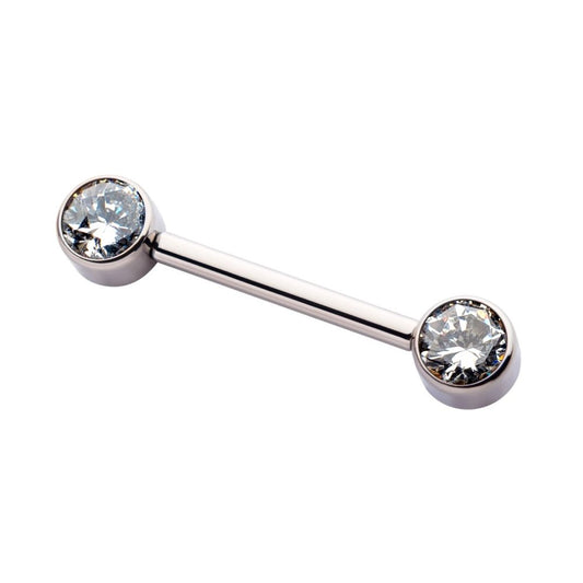 Titanium Nipple Barbell with Bezel Set CZ/Opal Ends - Sold As Pair