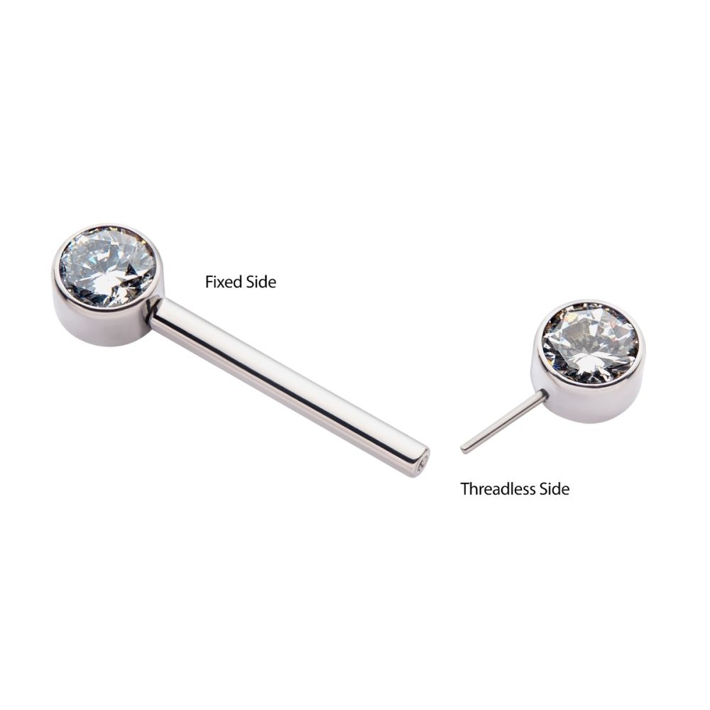 Titanium Nipple Barbell with Bezel Set CZ/Opal Ends - Sold As Pair